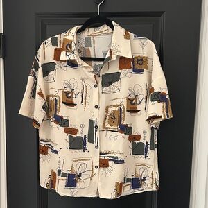 Abstract Print Button Up T-Shirt